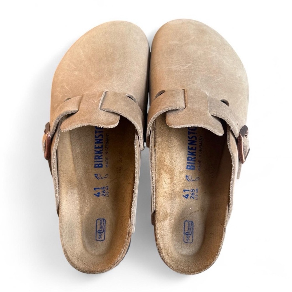 Men’s Nubuck Taupe Birkenstock Soft Footbed Clogs - Picture 2 of 4